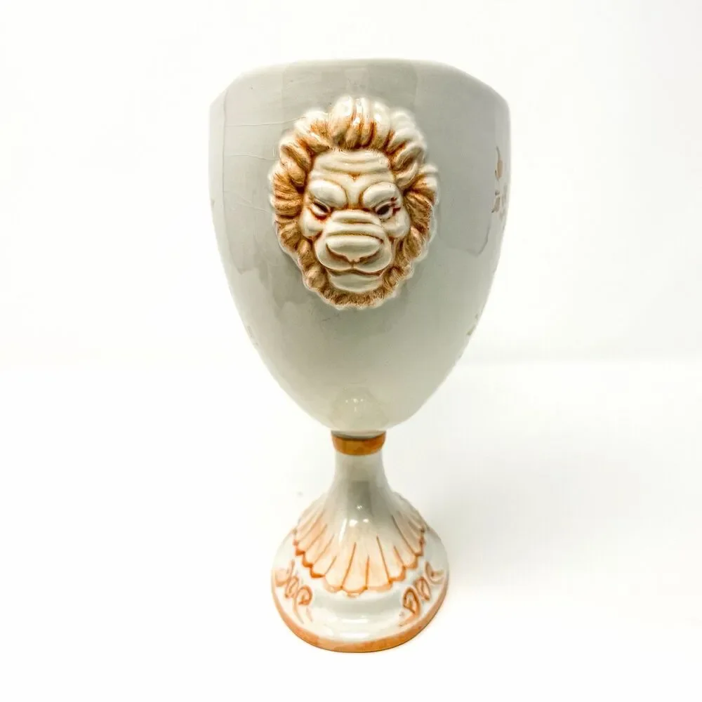 Vintage Nora Fenton Italy Lion Mask Pedestal Urn Vase Hand Painted Floral 8.5”
